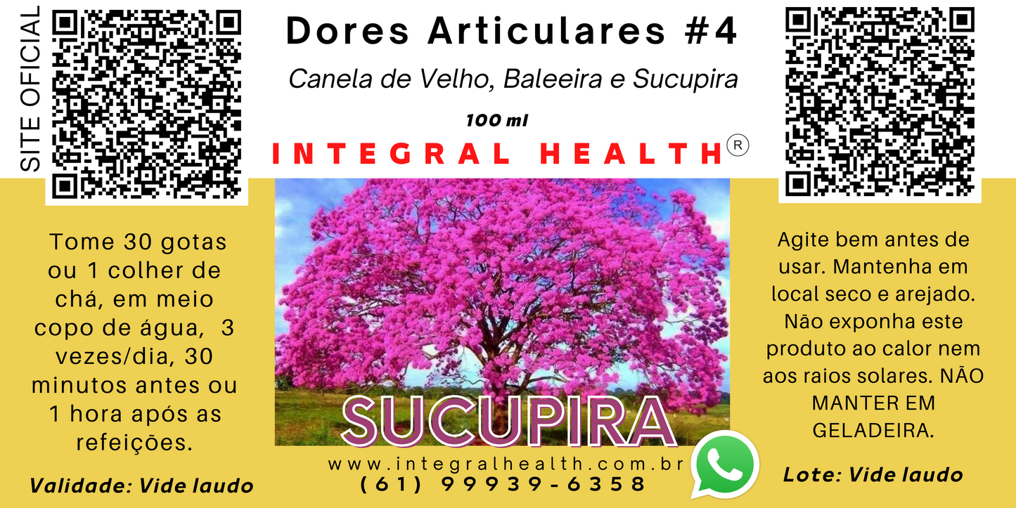 Dores Articulares #4 + Osteonecrose do Quadril, 200 ml (2 frascos de 100 ml em vidro âmbar) - Canela de Velho, Erva Baleeira e Sucupira.