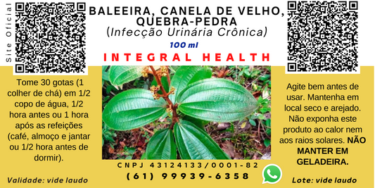 INFECÇÃO URINÁRIA CRÔNICA E DIVERSOS PROBLEMAS RENAIS - Erva Baleeira, Chapéu de Couro e Quebra-Pedra, 200 ml (2 frascos de 100 ml em vidro âmbar)