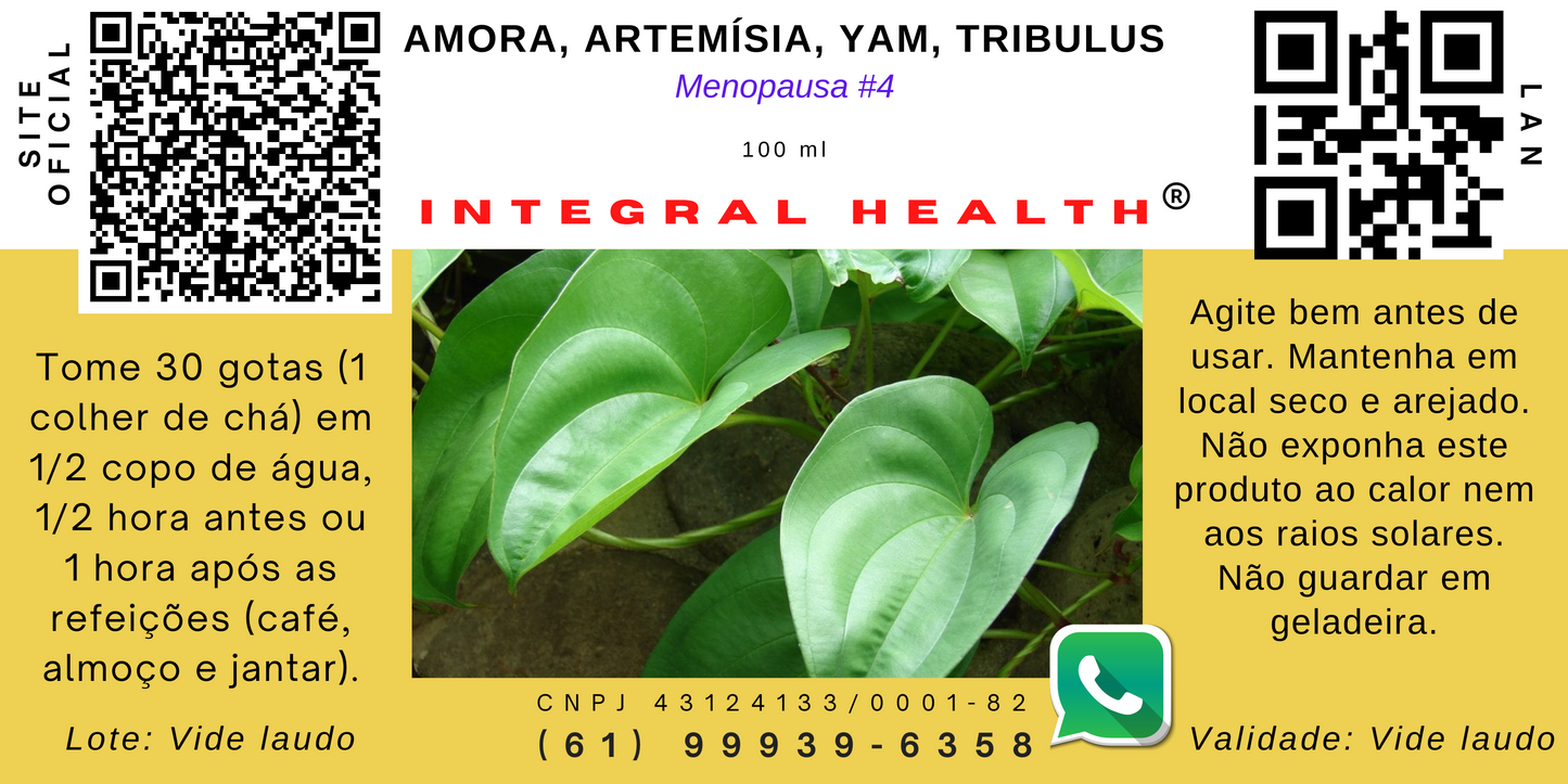 Menopausa #4, 200 ml (2 frascos de 100 ml em vidro âmbar) - Amora, Artemísia, Yam Mexicano e Tribulus