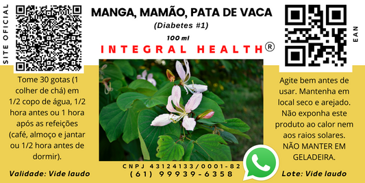 DIABETES #1 - Redução da Glicemia, 200 ml (2 frascos de 100 ml em vidro âmbar) - Mangueira, Mamoeiro, Pata de Vaca