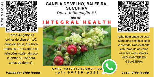 Dor e Inflamação #1 - Canela de Velho, Baleeira e Sucupira - 200 mg (2 frascos de 100 ml em vidro âmbar).