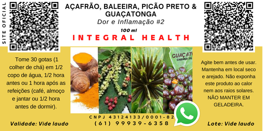 Dor e Inflamação #2 - Açafrão, Baleeira, Picão Preto e Guaçatonga - 200 mg (2 frascos de 100 ml em vidro âmbar).