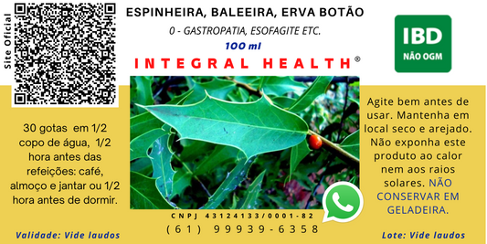 Espinheira Santa, Baleeira e Erva Botão - 200 ml - Gastropatia, esofagite leve ou eosinofílica, hiperplasia epitelial, pólipos linfoides (hiperplasia linfoide nodular), revestimento epitelial reativo, H. pylori etc.