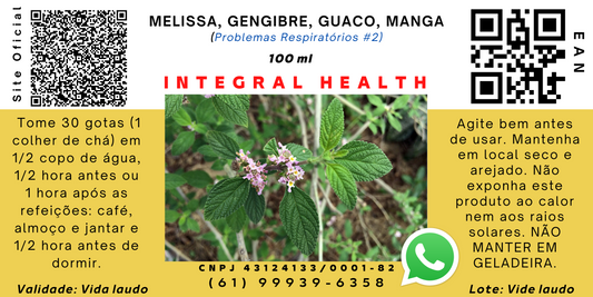 Problemas Respiratórios #2 - Asma, Bronquite, Gripe, Enfisema, Resfriado, Rinite, 200 ml (2 frascos de 100 ml em vidro âmbar) - Guaco, Lippia alba, Gengibre e casca de Manga.
