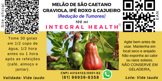 Redução de Tumores, 200 ml (em 2 frascos de 100 ml em vidro âmbar) - Melão de São Caetano, Graviola, Ipê Roxo, Cajueiro