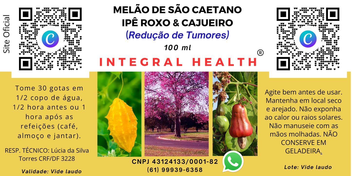 Redução de Tumores, 200 ml (em 2 frascos de 100 ml em vidro âmbar) - Melão de São Caetano, Graviola, Ipê Roxo, Casca de Cajueiro