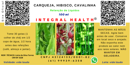RETENÇÃO DE LÍQUIDOS - Carqueja, Hibisco, Cavalinha, 200 ml (2 frascos de 100 ml em vidro âmbar)