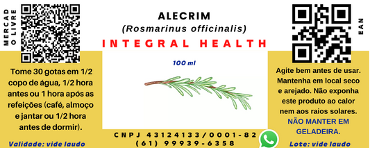 Alecrim, 200 ml (2 frascos de 100 ml em vidro âmbar) Rosmarinus officinalis