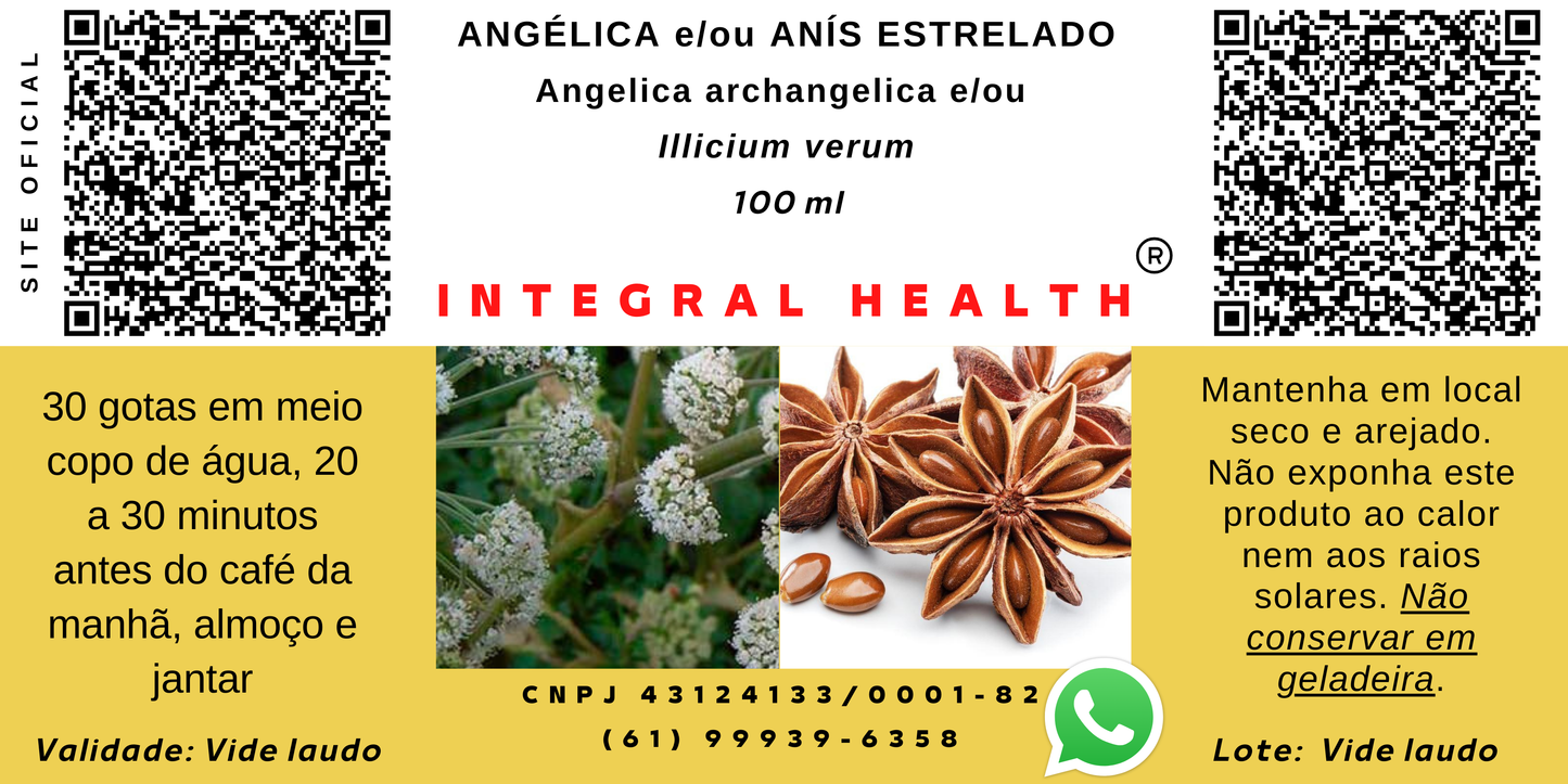 Angelica archangelica - 200 ml - Nervosismo, Ansiedade, Dor de Cabeça ou Enxaqueca, Problemas intestinais, Gases, Má digestão, anti-inflamatória, antioxidante, hepatoprotetora e gastroprotetora, diurética, expectorante, sudorífera e tônica etc.