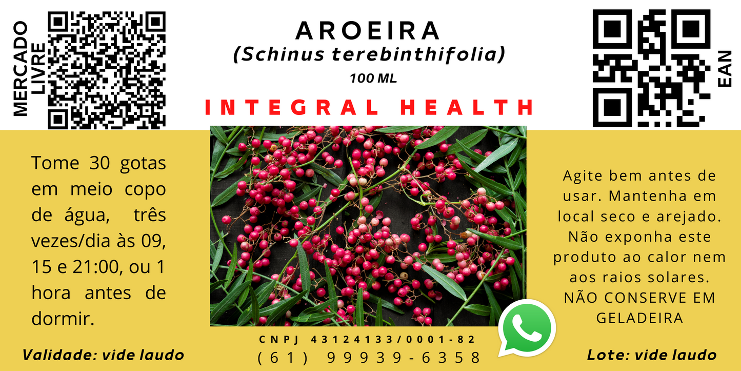 Aroeira Vermelha, 200 ml (2 frascos de 100 ml em vidro âmbar) - Schinus terebinthifolia