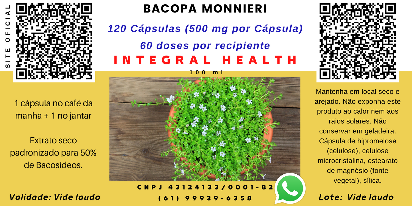 Bacopa monnieri, 200 ml (2 frascos de 100 ml em vidro âmbar) - Autismo, Memória, Inteligência, Alzheimer, Parkinson, TDA, TDHA etc. Tempo de uso: 45 dias.