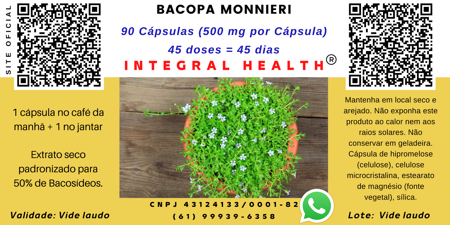 Bacopa monnieri, 200 ml (2 frascos de 100 ml em vidro âmbar) - Autismo, Memória, Inteligência, Alzheimer, Parkinson, TDA, TDHA etc. Tempo de uso: 45 dias.