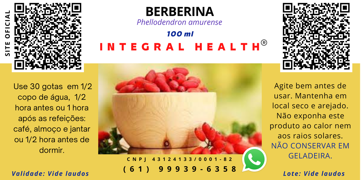 BERBERINA - 120 CÁPSULAS - Resistência insulínica, hemoglobina glicada, redução de açúcar no sangue, controle do colesterol e triglicerídeos, síndrome metabólica e proteção contra neuropatias e doenças cardiovasculares etc.