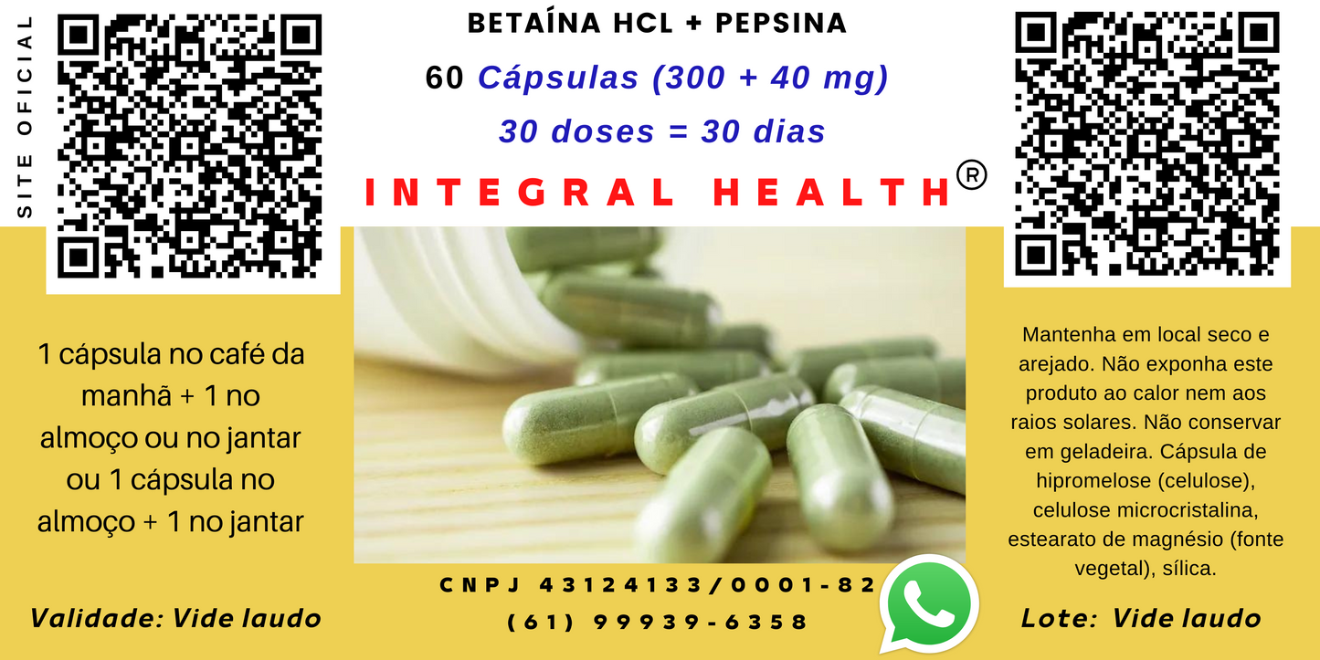 Enzimas Digestivas em Tintura e Cápsulas, H. pylori, 200 ml - Bromelina, Actinidina, Papaína, Catepsina, Pepsina e Tripsina. (Sem Lipase e Amilase) ou frasco com 120 cápsulas com 300 mg de Betaína HCL + 40 mg de Pepsina)