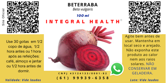 Beterraba, 200 ml (2 frascos de 100 ml em vidro âmbar) - Beta vulgaris (Hipertensão, Potência Sexual, Hipertensão, Diabetes, Problemas respiratórios, câncer, colesterol, depressão etc.)