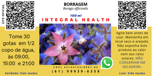 ﻿BORRAGEM - USO ORAL / TÓPICO - 200 ml (2 frascos de 100 ml em vidro âmbar).