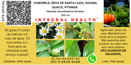 Diarreia #2, 200 ml - Guaco e Goiaba - Camomila, Erva de Santa Luzia, Goiaba, Guaco e Pitanga.