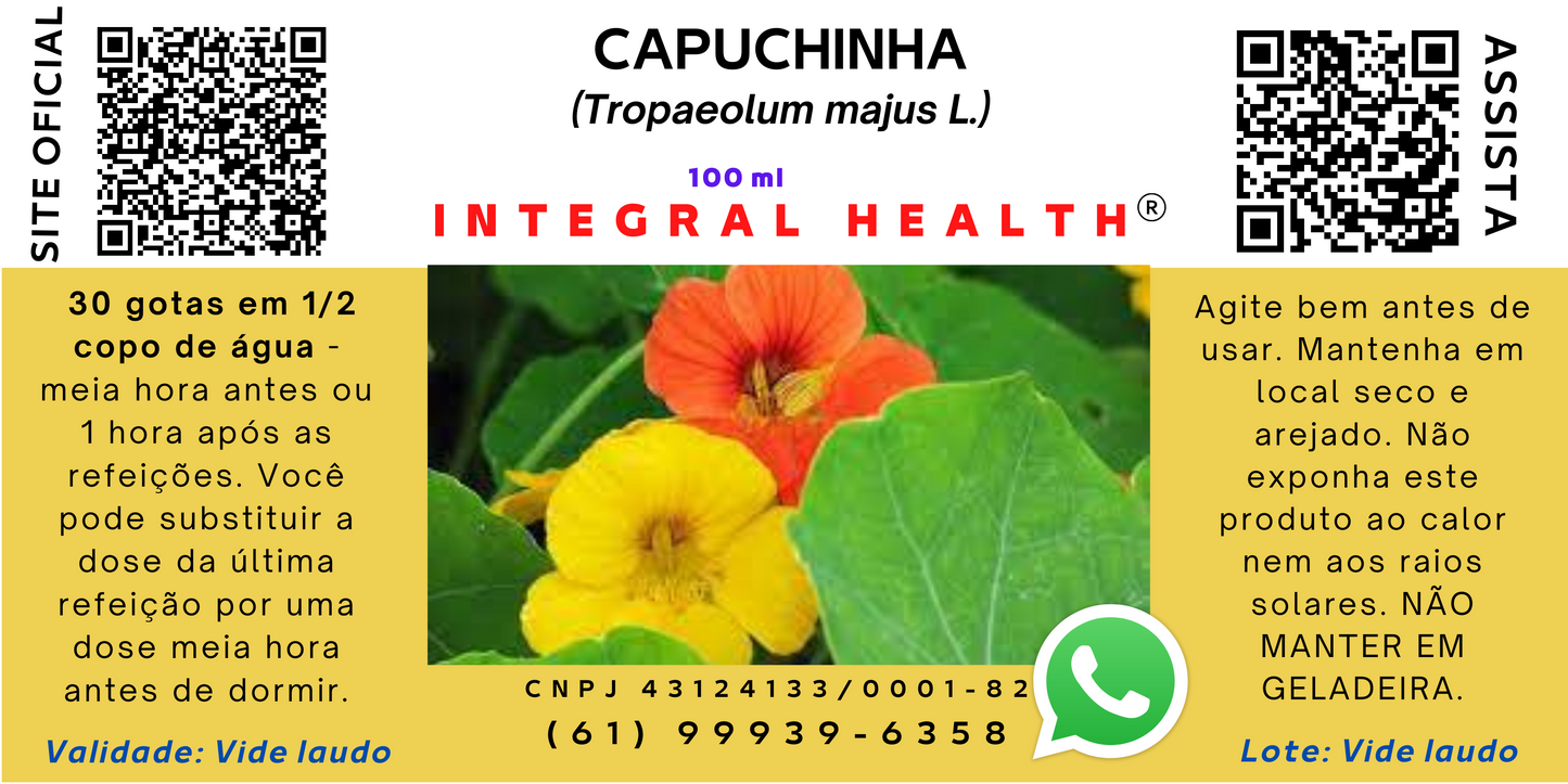 Capuchinha, 200 ml (2frascos de 100 ml em vidro âmbar) - Tropaeolum majus L.