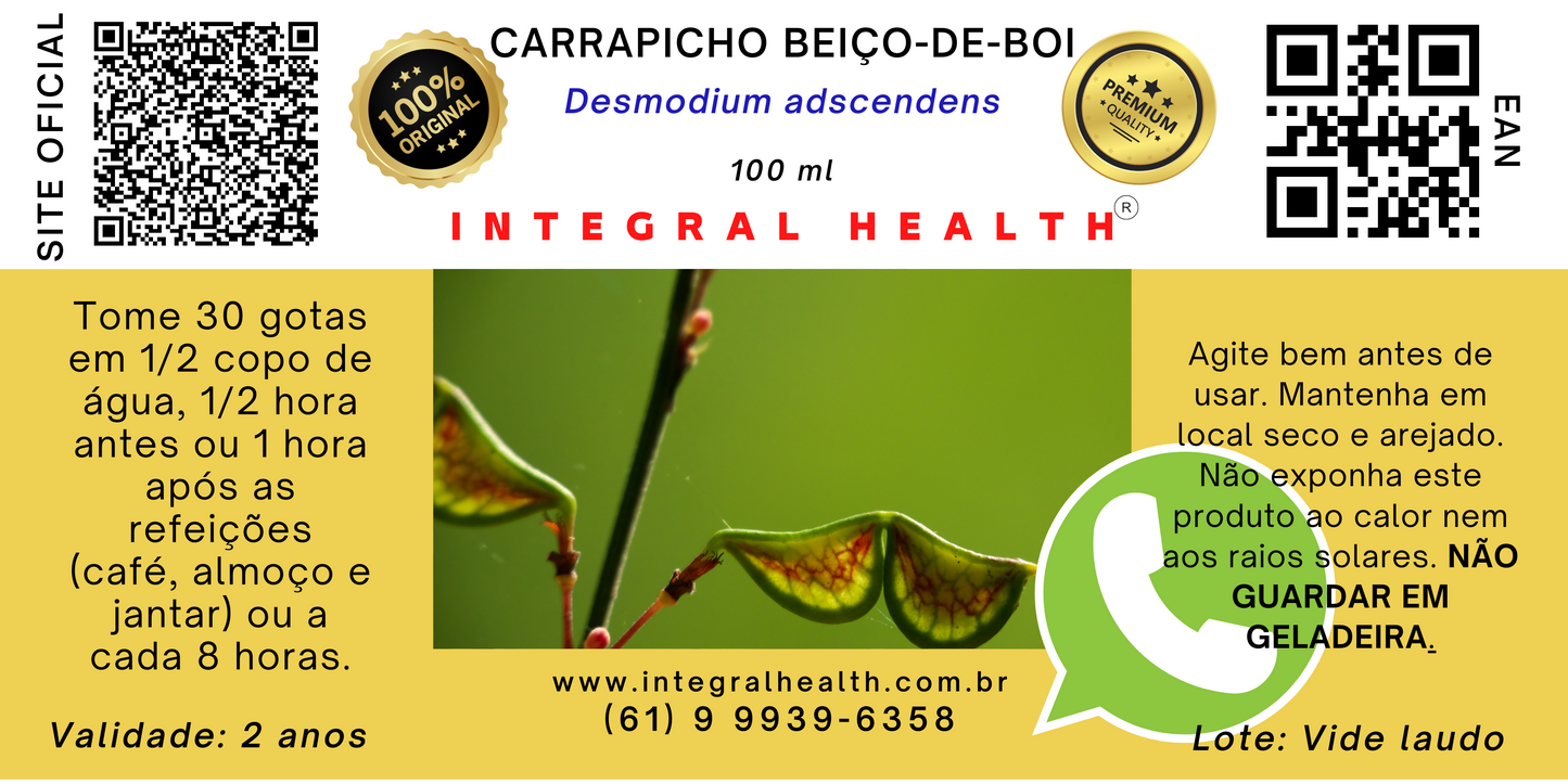 Carrapicho-beiço-de-boi - 200 ml (2 frascos de 100 ml em vidro âmbar) - Desmodium adscendens