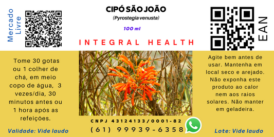 Cipó São João, 200 ml - Pyrostegia venusta - Melanomas, Vitiligo, Ação Anti-inflamatória e Respiratória, Saúde Digestiva, Ação Fitoenergética etc. Veja todos os benefícios nesta descrição.