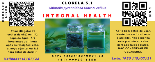 Clorela, 200 ml (2 frascos de 100 ml em vidro âmbar) - Chlorella pyrenoidosa Starr & Zeikus ou frasco com 120 tabletes = 40 dias