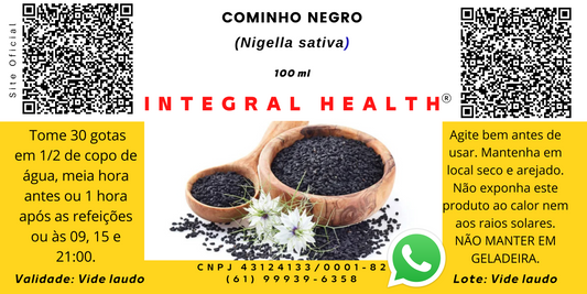 Cominho Negro, 200 ml (2 frascos de 100 ml em vidro âmbar) - Alzheimer, Autismo, Epilepsia, Parkinson, Hashimoto, Hipotireoidismo, Asma, Rinite, Colesterol, Diabetes, Digestão, Emagrecimento e muito mais.