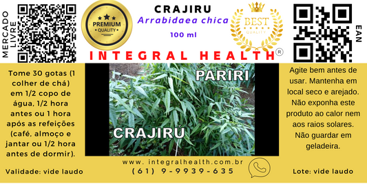 Crajiru - Anemia, Câncer, Hipertensão, Leucemia, Útero, 200 ml (em 2 frascos de 100 ml em vidro âmbar) - Arrabidaea chica