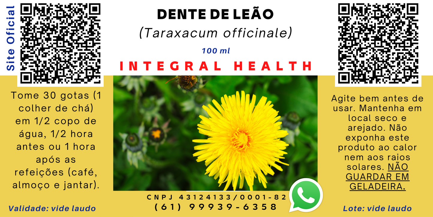 Dente de Leão, 200 ml (2 frascos de 100 ml em vidro âmbar - Taraxacum officinale