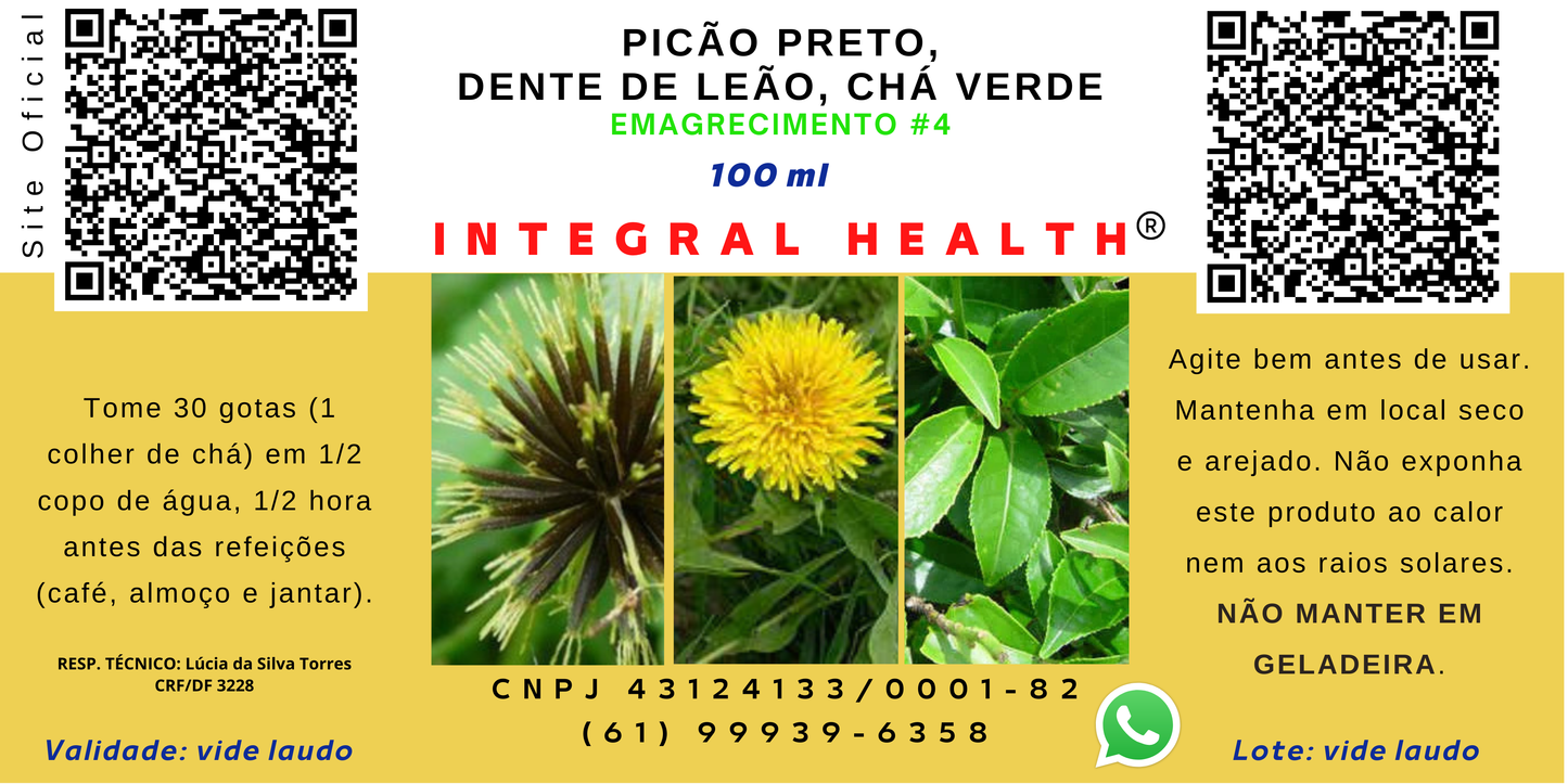 Emagrecimento #4, (Pacote) 200 ml – Picão-Preto, Dente-de-Leão e Chá Verde.