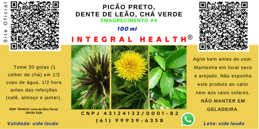 Emagrecimento #4, (Pacote) 200 ml – Picão-Preto, Dente-de-Leão e Chá Verde.