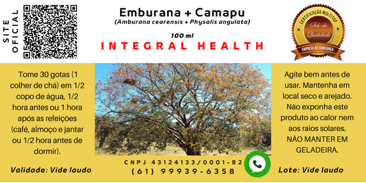 Emburana + Camapu, 200 ml (2 frascos de 100 ml em vidro âmbar) - Amburana cearensis + Physalis angulata (Pulmão, asma, leishmaniose, Alzheimer, câncer, HIV, herpes labial, anti-inflamatório etc.)
