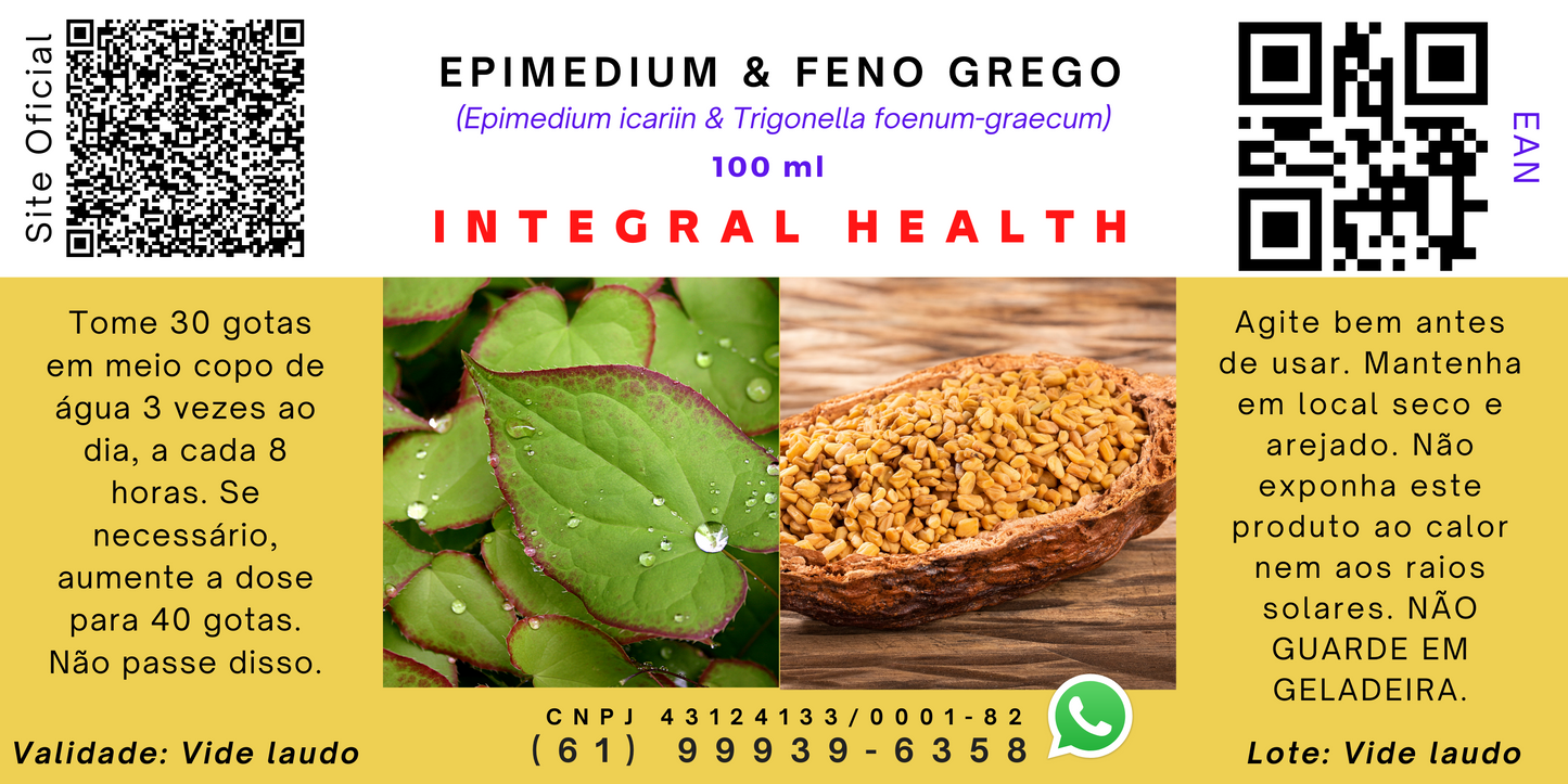 Epimedium & Feno Grego (Equilíbrio Hormonal, Libido, Testosterona), 200 ml (2 frascos de 100 ml em vidro âmbar) - Epimedium icariin & Trigonella foenum-graecum