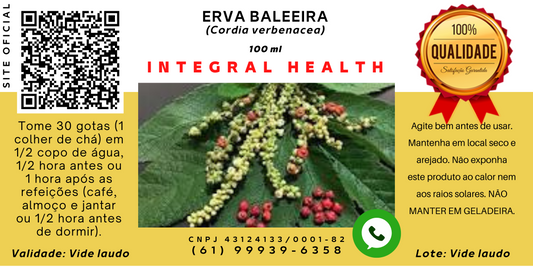 Erva Baleeira, 200 ml (2 frascos de 100 ml, em vidro âmbar) - Analgésica, Anti-inflamatória, Antiespasmódica, Antibiótica, Cicatrizante, Fibromialgia, Gastrite e Úlceras, Articulações e Reumatismo, Veias entupidas e má circulação, expectorante, etc.