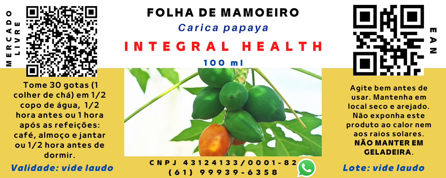 Dengue #1 - Folha de Mamão, 200 ml (2 frascos de 100 ml em vidro âmbar) - Carica papaya