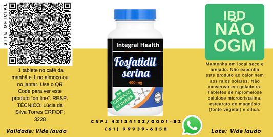 Fosfatidilserina, 90 cápsulas de 300 mg - TDAH, Neuroprotetor, Memória, Concentração, Aprendizado, Performance Física, Fadiga, Saúde Mental, Equilíbrio Emocional, Funções Cognitivas, Massa Muscular, Qualidade do Sono, Motivação, Humor etc.