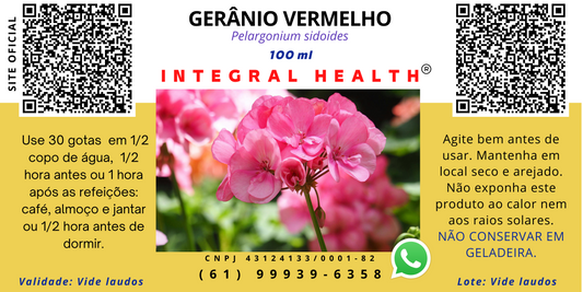 Gerânio Vermelho (Pelargonium sidoides), 200 ml (2 frascos de 100 ml em vidro âmbar) - Veja a lista das principais doenças tratadas por este derivado vegetal