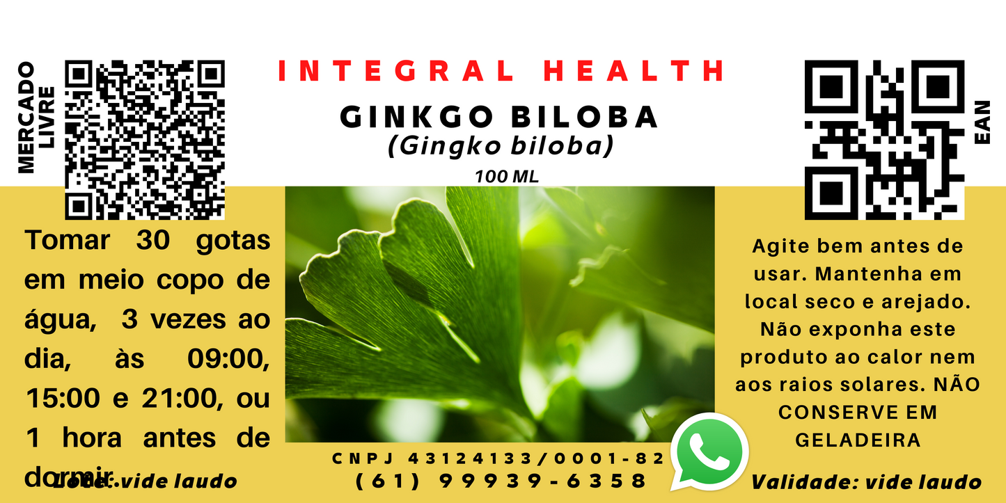 Ginkgo Biloba (Nogueira-do-Japão), 200 ml (2 frascos de 100 ml em vidro âmbar) - Ginkgo biloba L.