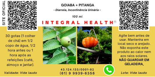 Goiaba + Pitanga (DIARREIA, IMUNIDADE, INCONTINÊNCIA URINÁRIA), 200 ml (2 frascos de 100 ml em vidro âmbar - Psidium guajava + Eugenia uniflora