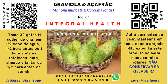 Graviola e Açafrão, 200 ml (2 frascos de 100 ml em vidro âmbar)- Annona muricata e Curcuma longa