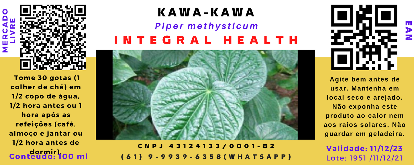 Kawa-Kawa (Kava-Kava ou Kava), 200 ml (2 frascos de 100 ml em vidro âmbar) - Piper methysticum - Neuroprotetor, desmame de benzodiazepínicos (dependência química), tensão nervosa, atualização, irritabilidade, ansiedade, insônia... Casos leves e moderados.