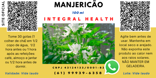 Manjericão, 200 ml (2 frascos de 100 ml em vidro âmbar) - Depressão, ansiedade, insônia, amigdalite, glicemia, enxaquecas, perda de peso, problemas bucais, digestão, gases, gripes, tosses, infarto e aterosclerose - Ocimum basilicum