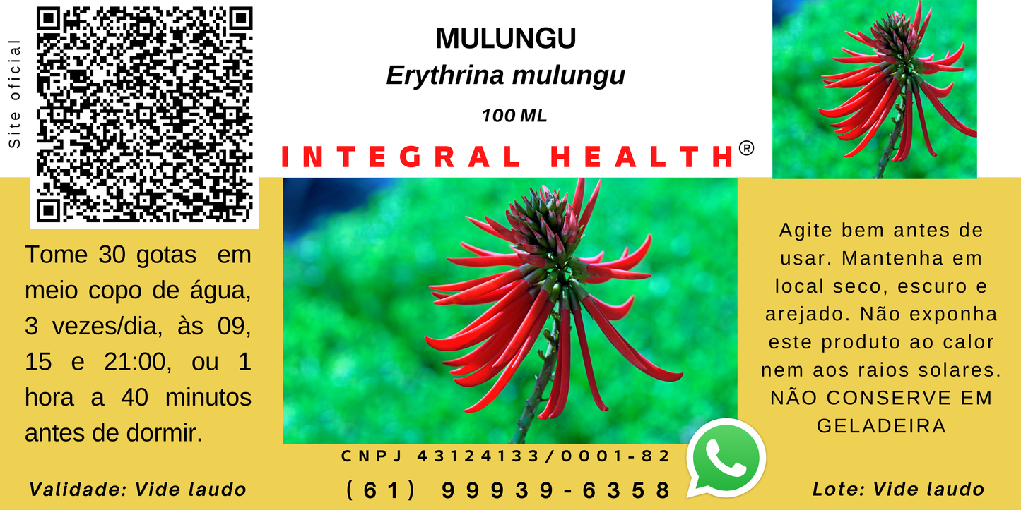 Mulungu OU Valeriana - 200 ml - Ansiedade, Agitação e histeria, Bipolaridade, Briquismo, Bruxismo, Convulsões, Depressão, Enrijecimento muscular, Enxaqueca, Epilepsia, Estresse pós-traumático, Hipertensão, Insônia, Síndrome do pânico, TPM