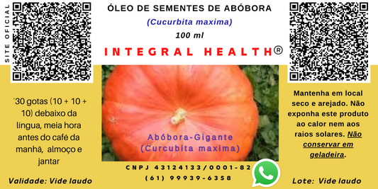 Óleo de Sementes de Abóbora, 200 ml (2 x 100 ml em vidro âmbar) - Próstata, fertilidade, cérebro, memória, olhos, estresse, depressão, colesterol, arritmia, anemia, diabetes, glicemia, pele, cabelos, músculos, osteoporose, hipertensão, testosterona, etc.