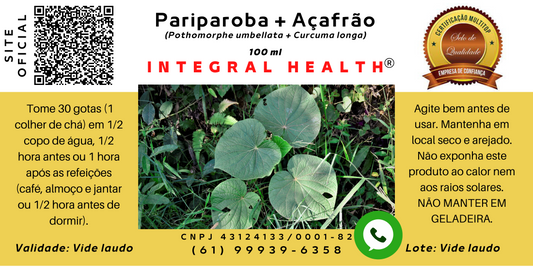 Pariparoba + Açafrão, 200 ml - Tônico, Pedra na Vesícula, Fígado, Gripe, Bronquite, Artrite, Alergias, Câncer, Alzheimer etc. -&nbsp; Piper umbellatum + Curcuma longa