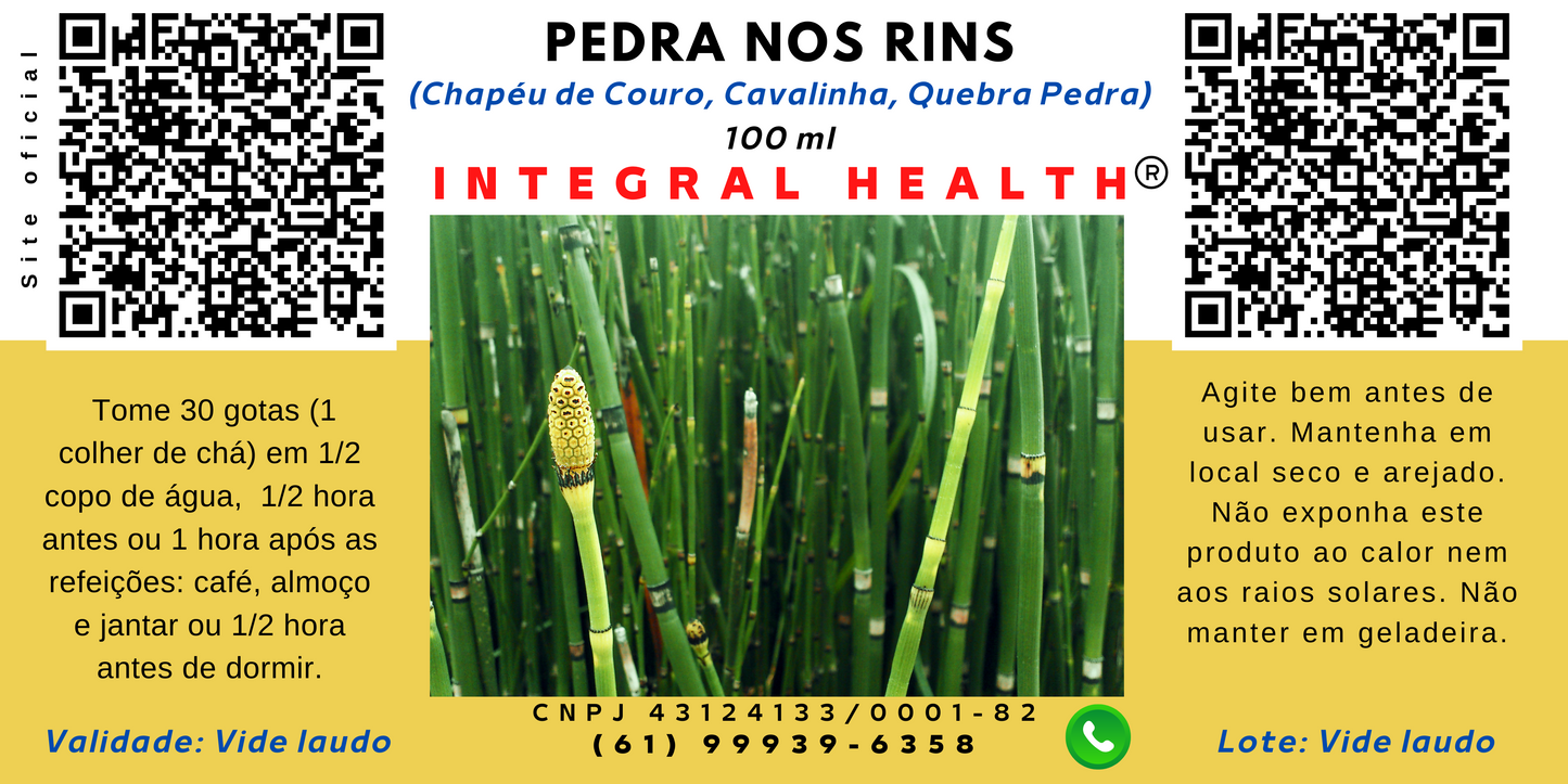 Pedra nos Rins, 200 ml (2 frascos de 100 ml em vidro âmbar) - Chapéu de Couro, Cavalinha e Quebra Pedra