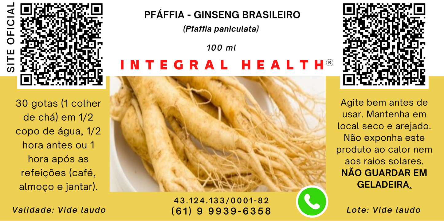 Pfaffia (Fáfia - Ginseng brasileiro), 200 ml (2 frascos de 100 ml em vidro âmbar) - Pfaffia paniculata.