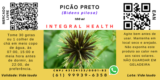 Picão Preto, 200 ml - Fígado (Hepatite B e Esteatoses medicamentosa e alcoólica), Gastrite, Refluxo, Intestino irritável, Mal de Crohn, Estimuladora de colágeno, Beleza, Rejuvenescimento e mais de 30 doenças.