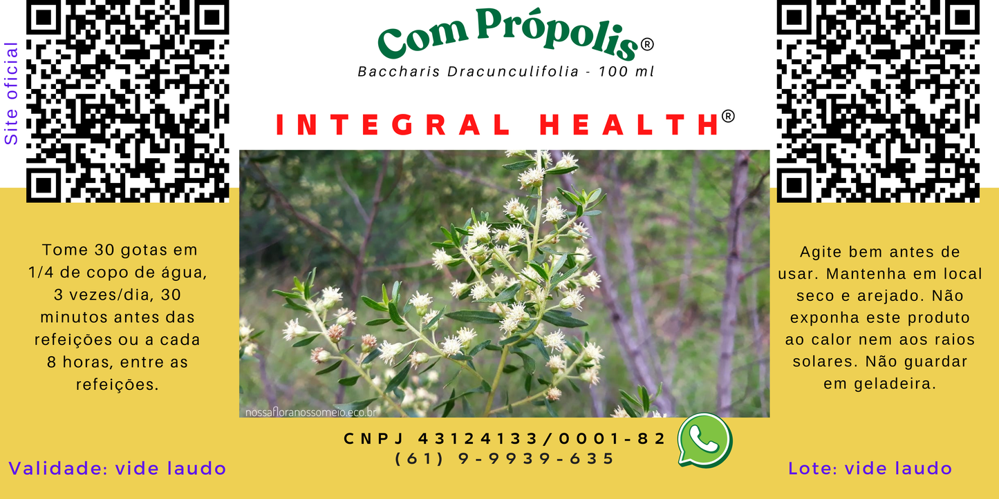 Própolis Verde, 200 ml (2 frascos de 100 ml em vidro âmbar) - Baccharis Dracunculifolia - Tempo de uso: 66 dias