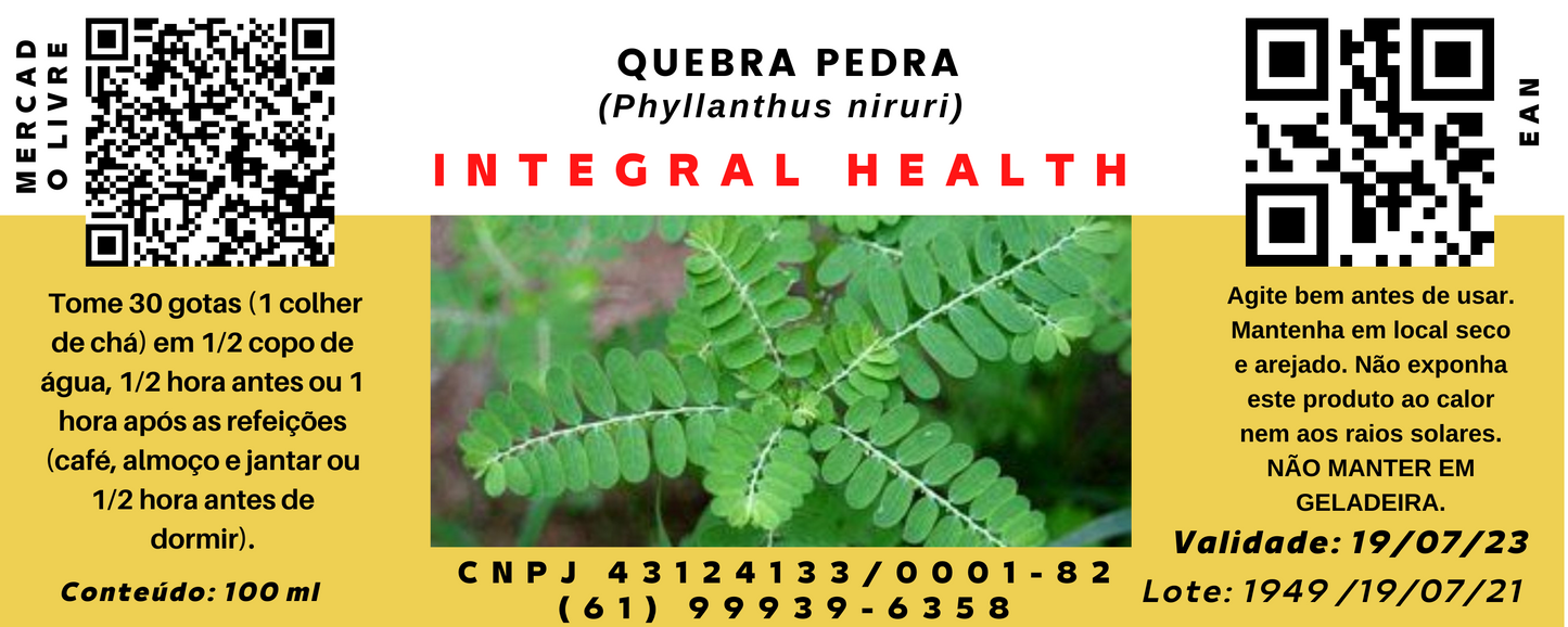 Quebra Pedra, 200 ml - Phyllanthus niruri, também em pote com 240 cápsulas de degradação entérica - Infecção urinária de repetição, pedra nos rins, esteatose hepática, hepatite, câncer, diabetes, hipertensão, gota etc.