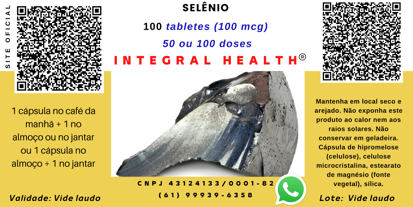 Selênio 100 mcg, 100 tabletes, na forma de Selenometionina é quimicamente denominada de ácido 2-amino-4-(metilseleno)-butanoico, um “selenoaminoácido” em que o átomo de enxofre na estrutura molecular da metionina é substituído por selênio.